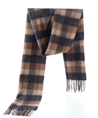 100% Pure Cashmere Scarf Design Brown Check - Big Size