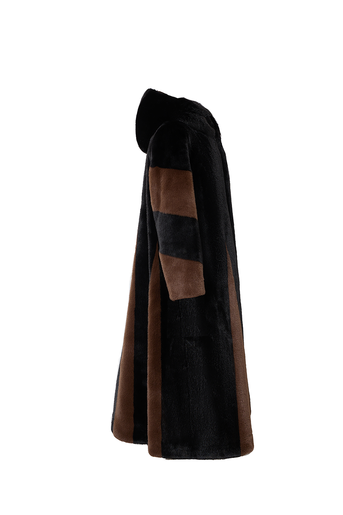 Scott Cashmere Women's Hooded Fur Long Coat Exclusive Design - Black/Brown