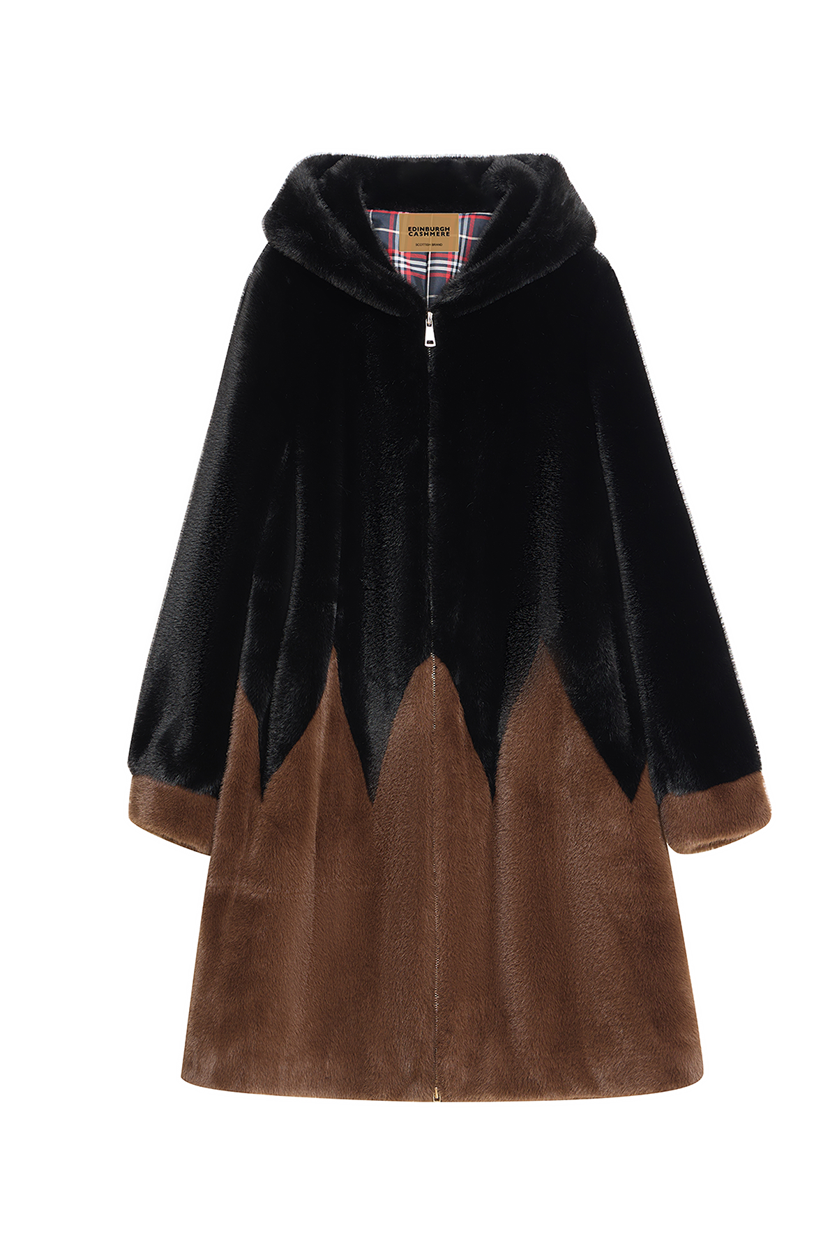 Scott Cashmere Women's Hooded Fur Short Coat Exclusive Design - Black/Brown