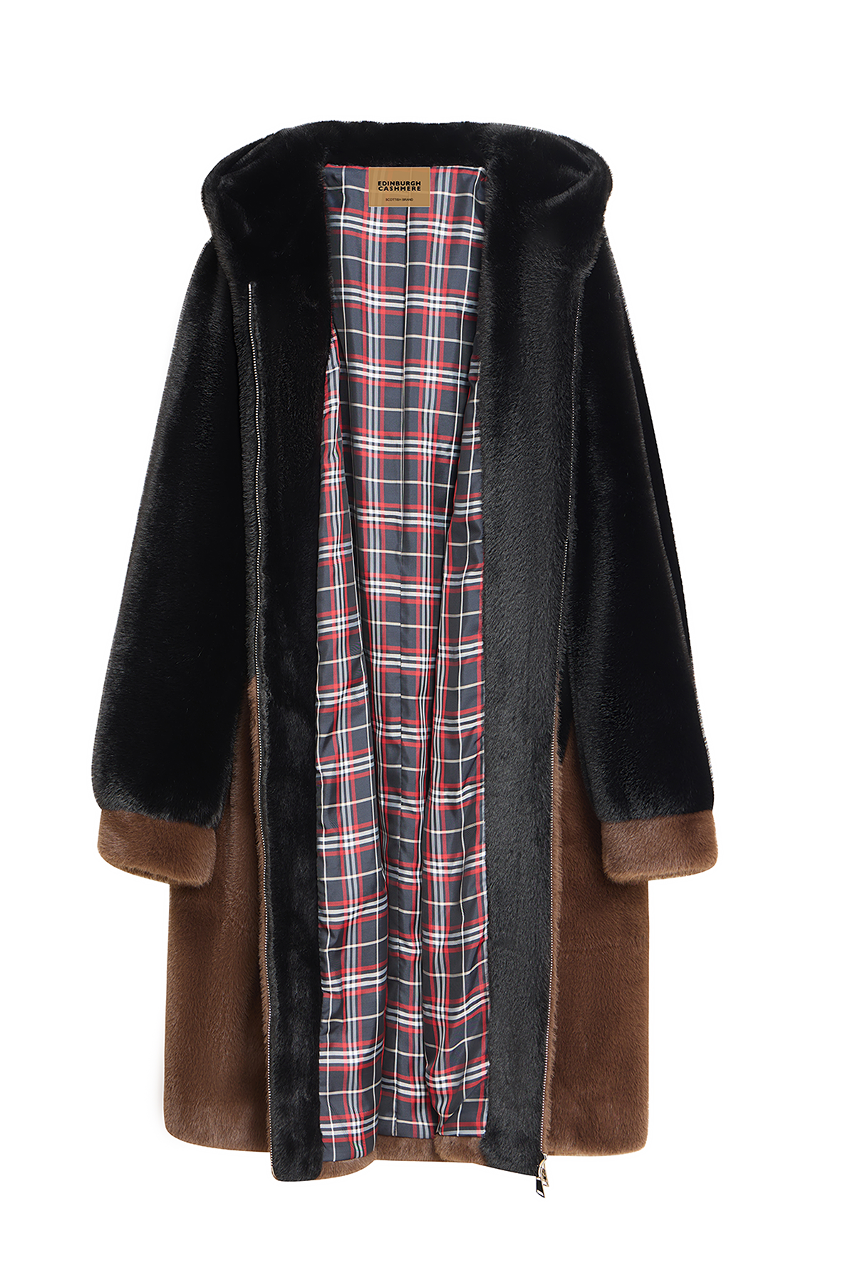 Scott Cashmere Women's Hooded Fur Short Coat Exclusive Design - Black/Brown