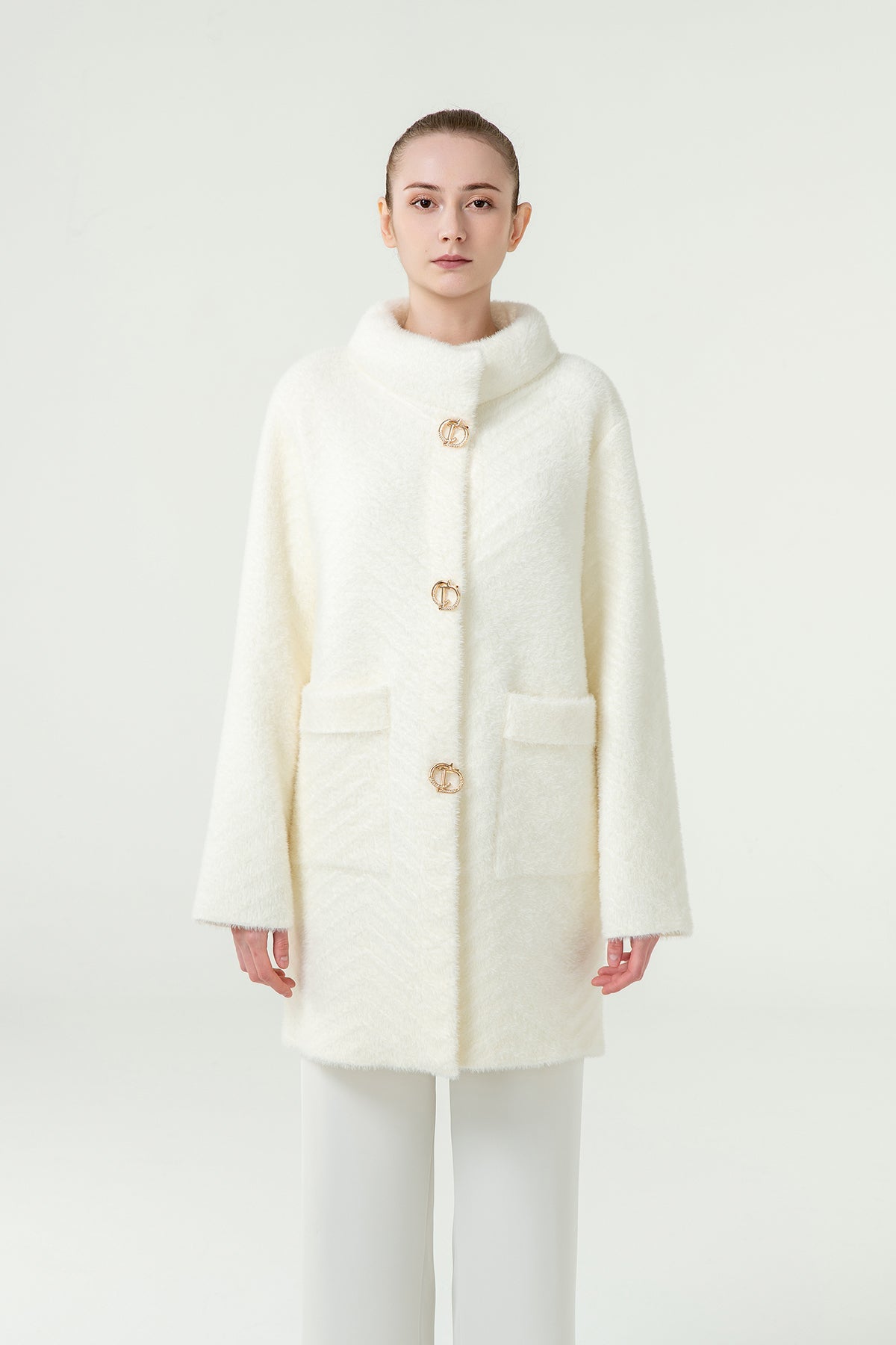 Scott Cashmere Women's Fur Coat Exclusive Design - White