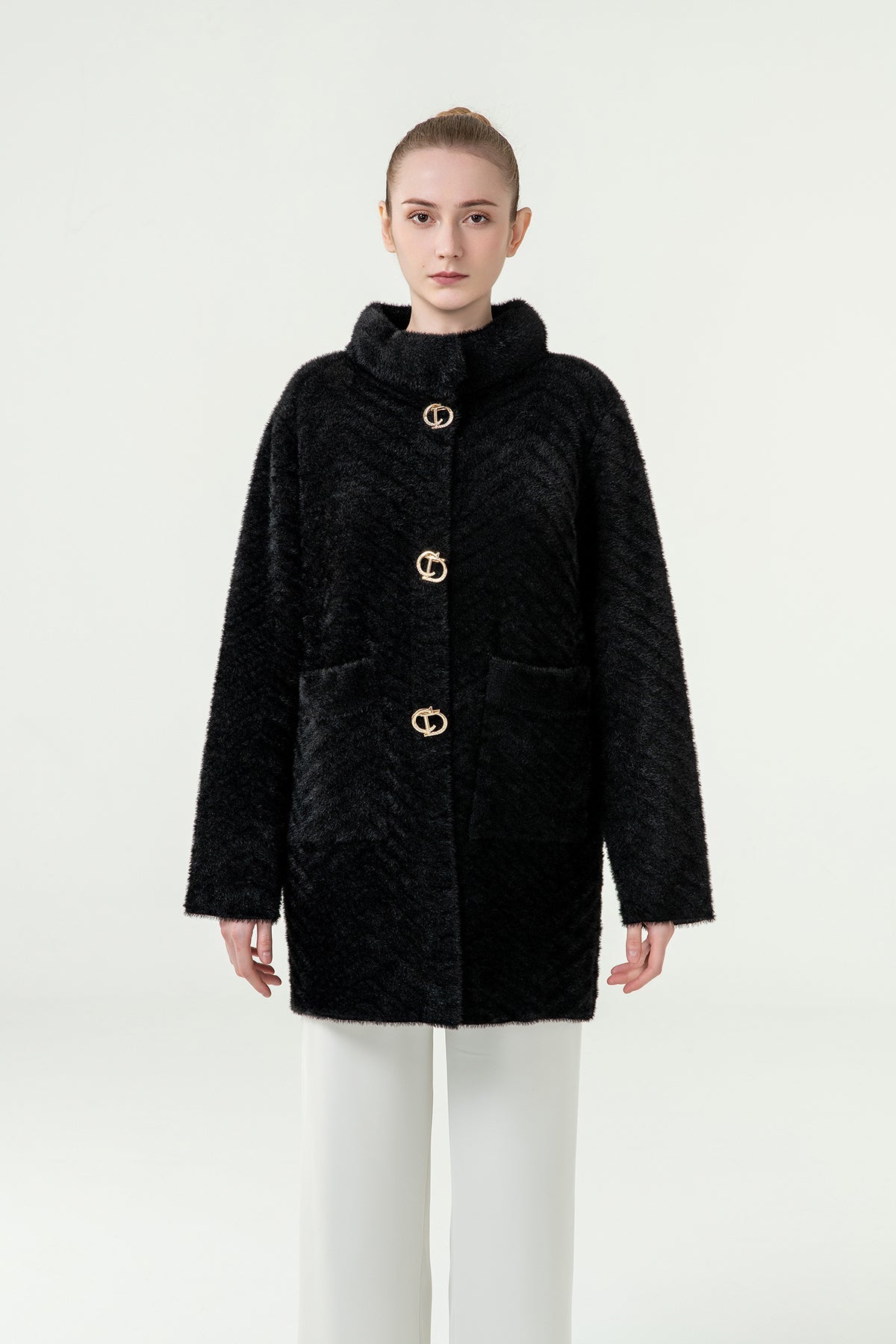 Scott Cashmere Women's Fur Coat Exclusive Design - Black