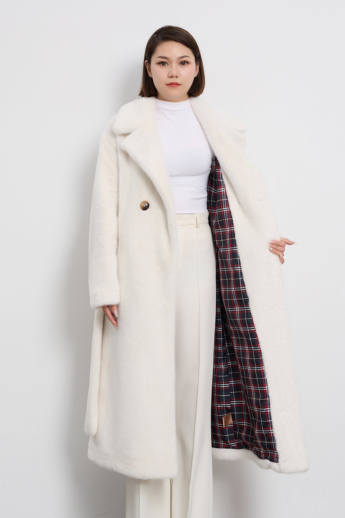 Scott Cashmere Women's Fur Long Coat Exclusive Design - White