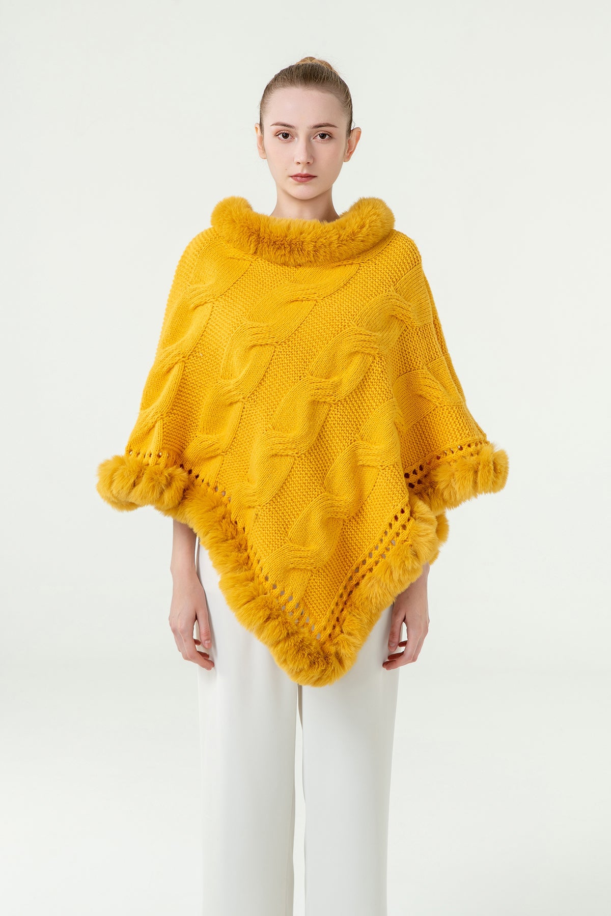 Scott Cashmere Women's Poncho Exclusive Design - Yellow