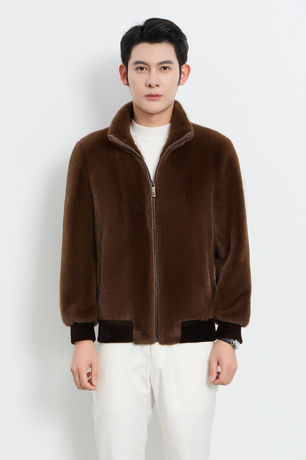 Scott Cashmere Men's Fur Jacket Exclusive Design - Brown