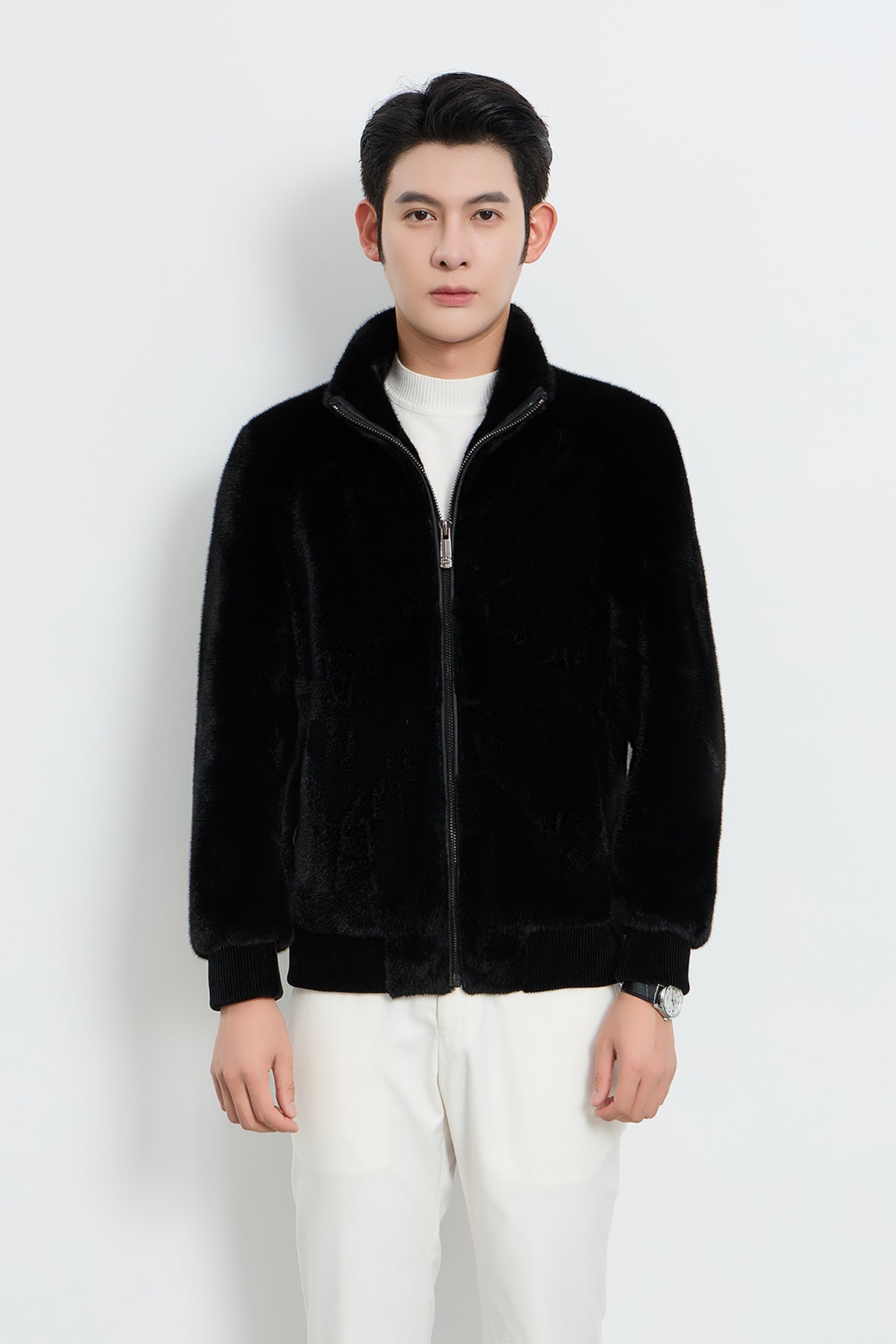 Scott Cashmere Men's Fur Jacket Exclusive Design - Black