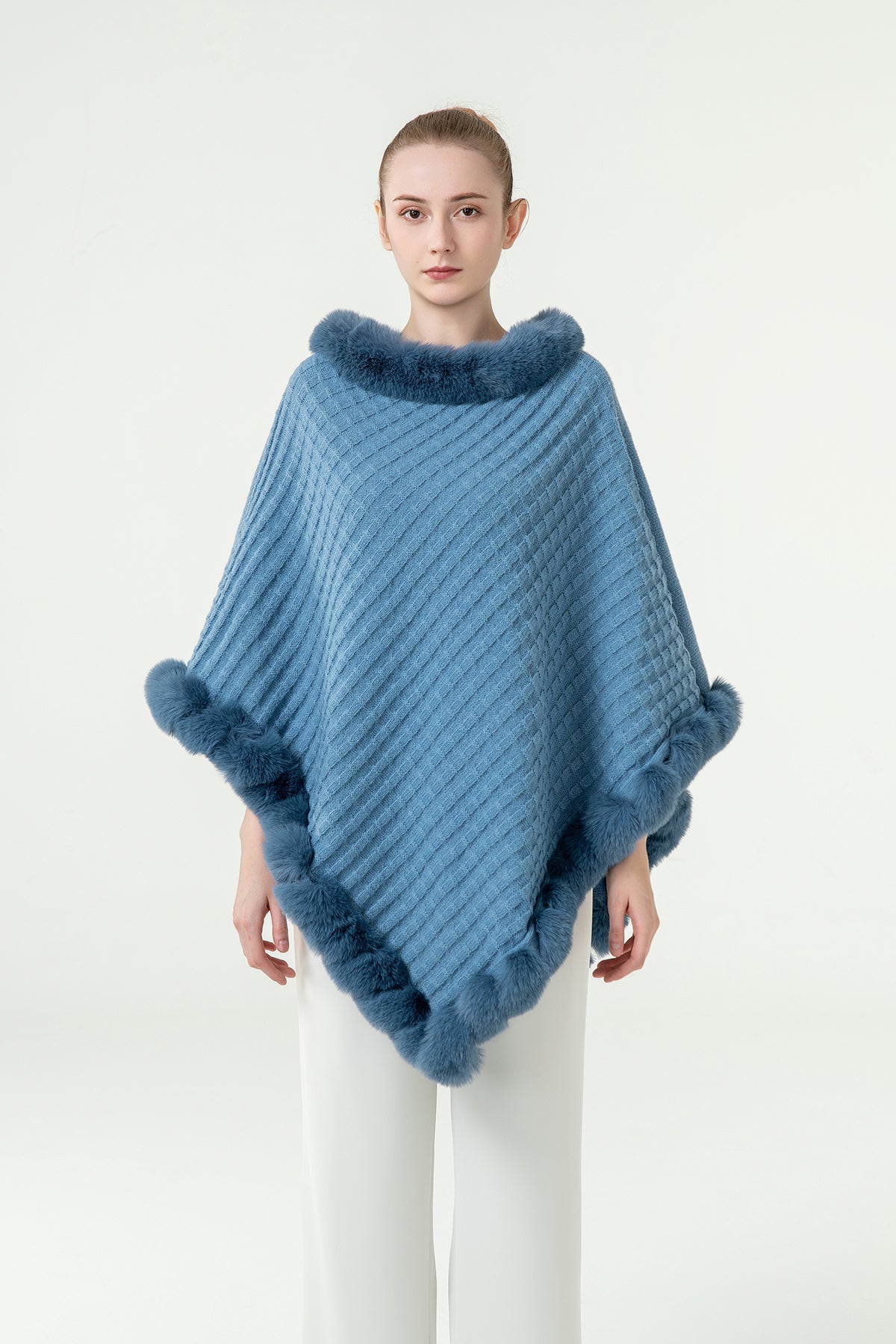 Scott Cashmere Women's Poncho Exclusive Design - Blue