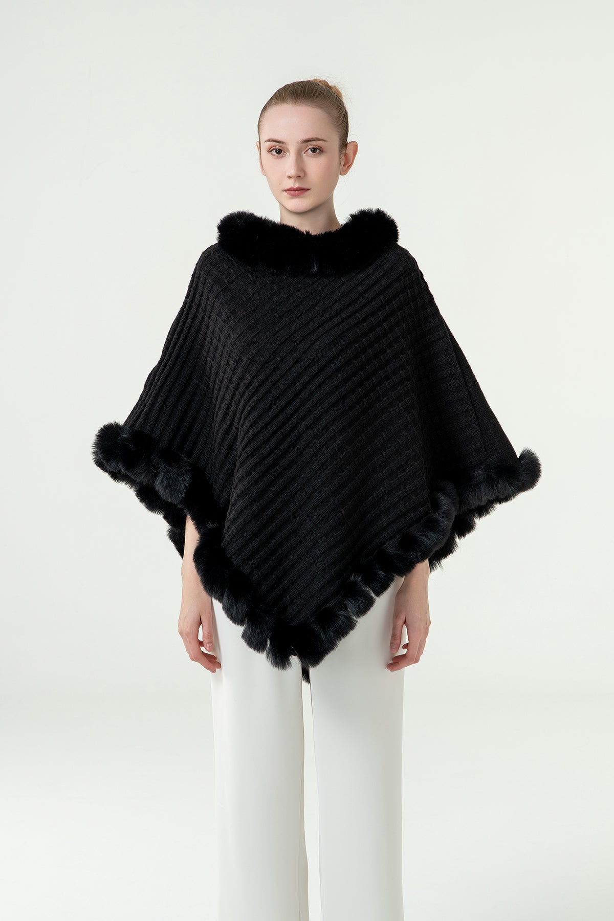 Scott Cashmere Women's Poncho Exclusive Design - Black