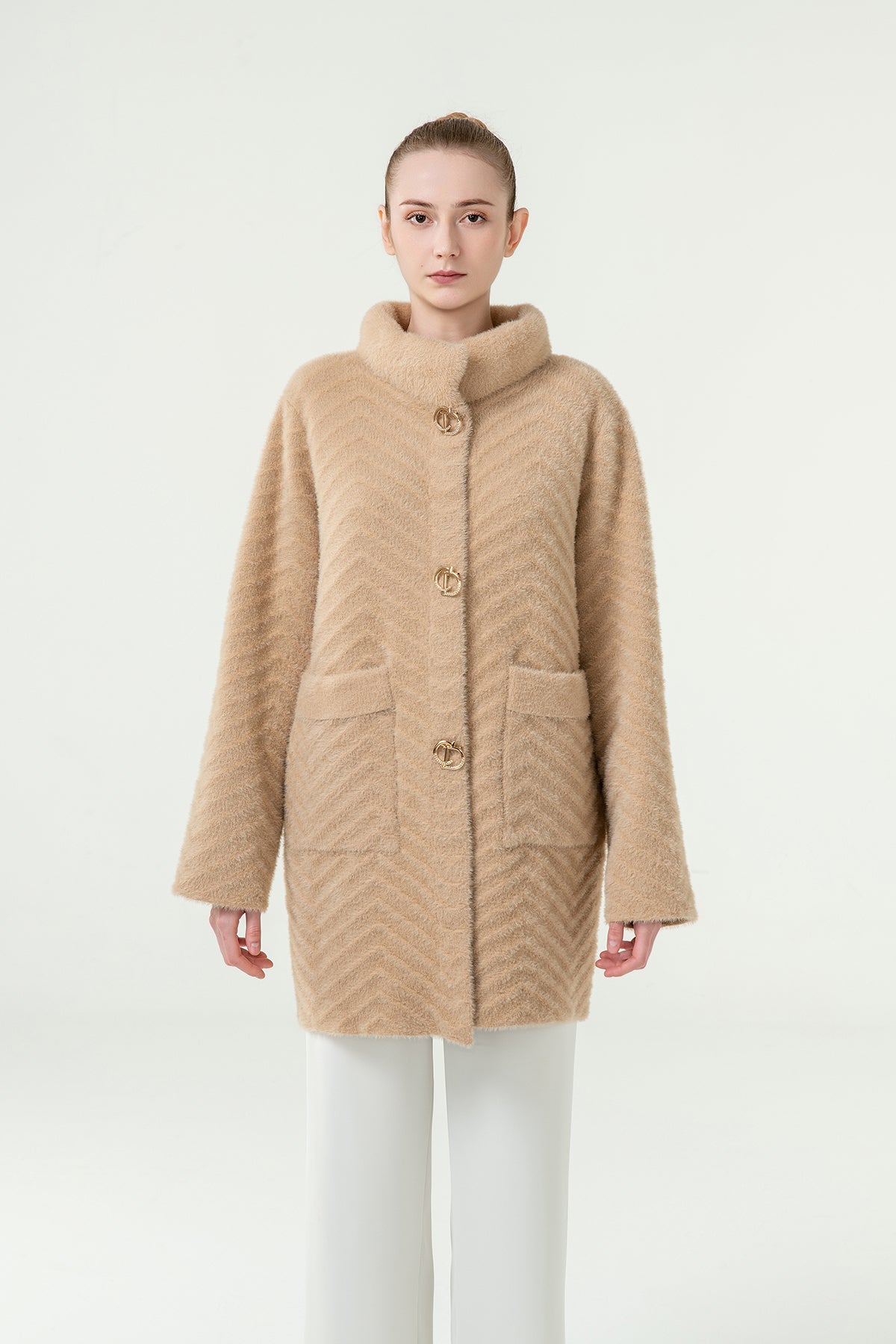 Scott Cashmere Women's Fur Coat Exclusive Design - Camel