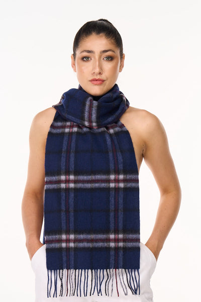 100% Pure Cashmere Scarf Thomson Navy Tartan - Big Size