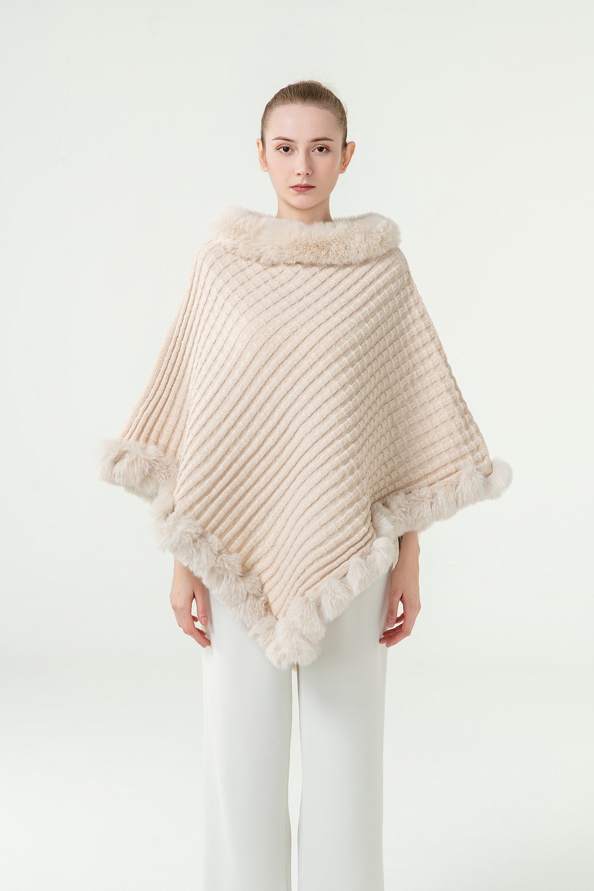 Scott Cashmere Women's Poncho Exclusive Design - Cream