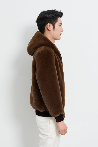 Scott Cashmere Men's Hooded Fur Jacket Exclusive Design - Brown