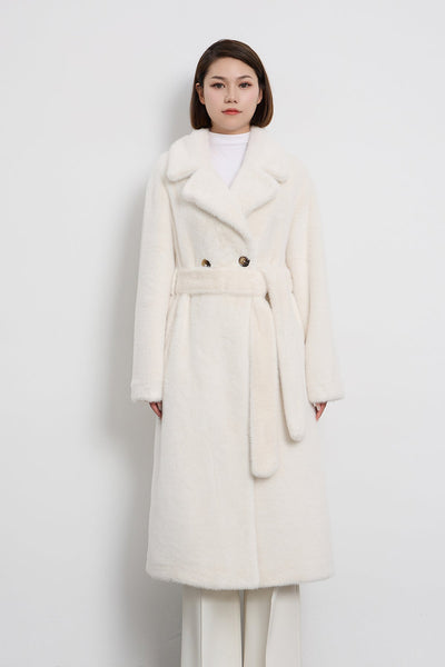 Scott Cashmere Women's Fur Long Coat Exclusive Design - White