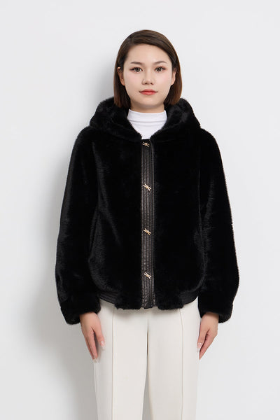 Scott Cashmere Women's Hooded Fur Jacket Exclusive Design - Black