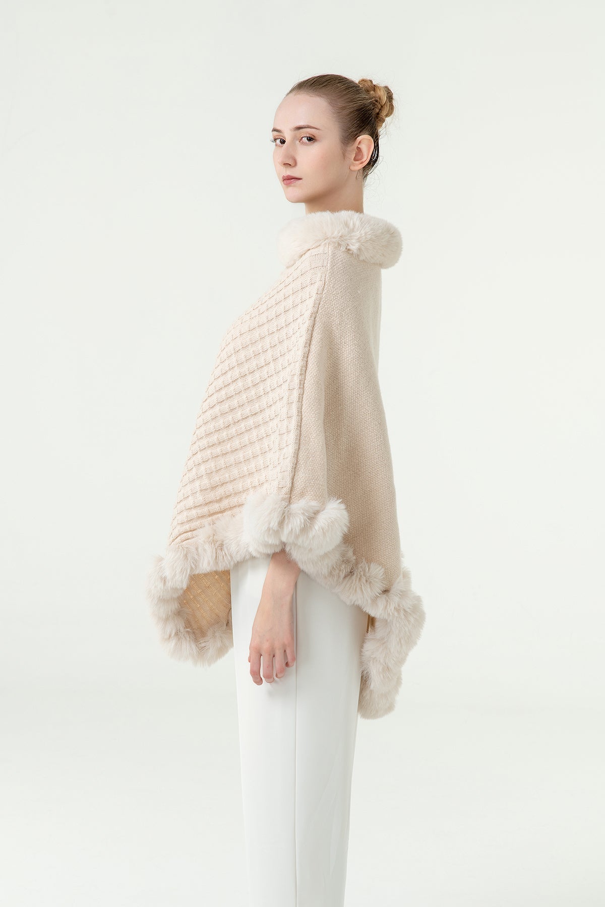 Scott Cashmere Women's Poncho Exclusive Design - Cream