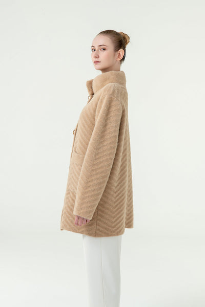 Scott Cashmere Women's Fur Coat Exclusive Design - Camel