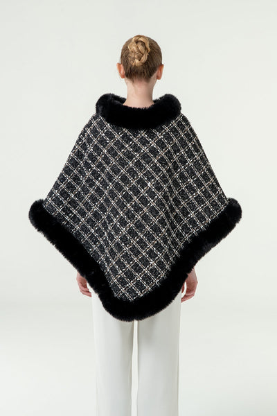 Scott Cashmere Women's Poncho Exclusive Design - Black/White