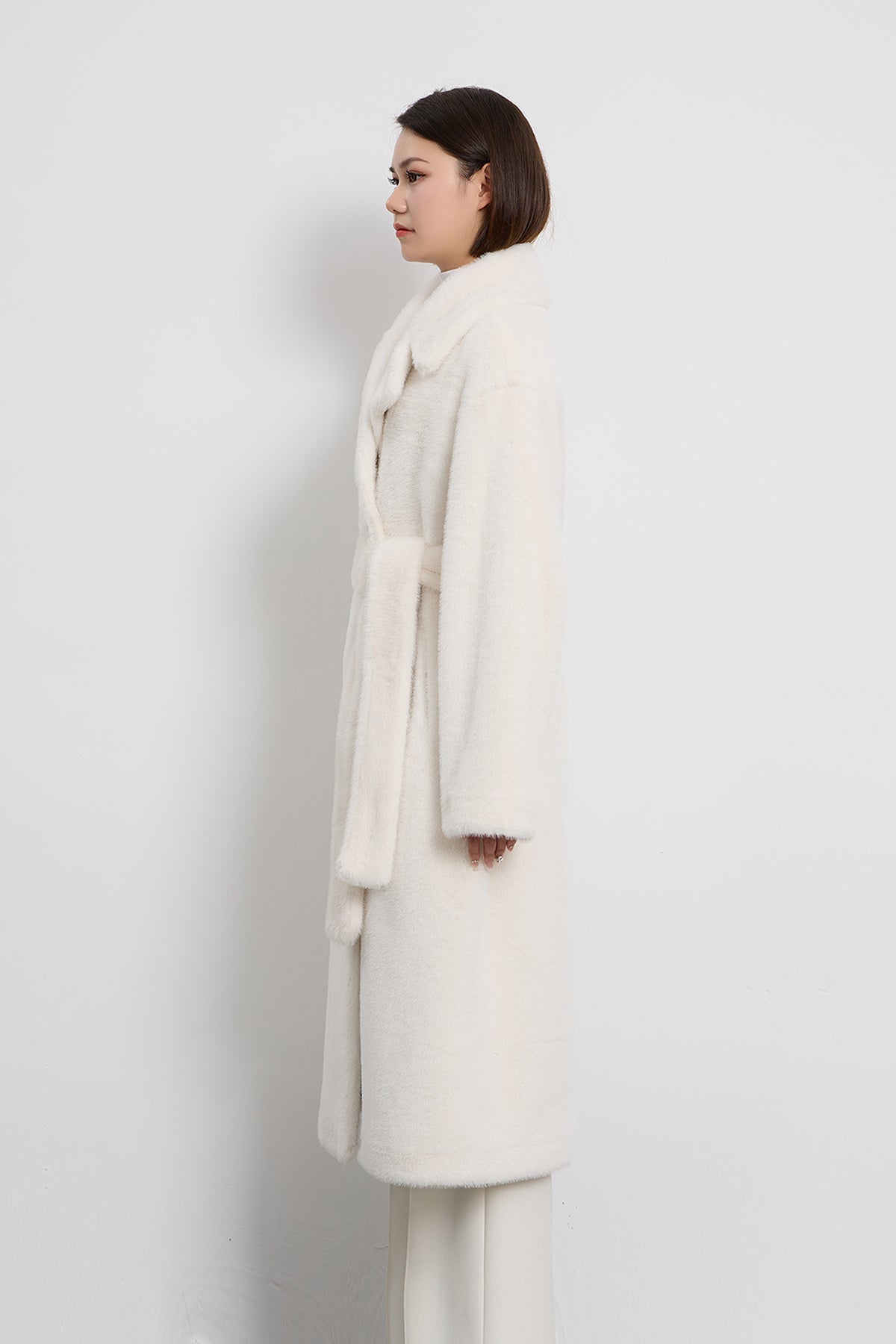 Scott Cashmere Women's Fur Long Coat Exclusive Design - White