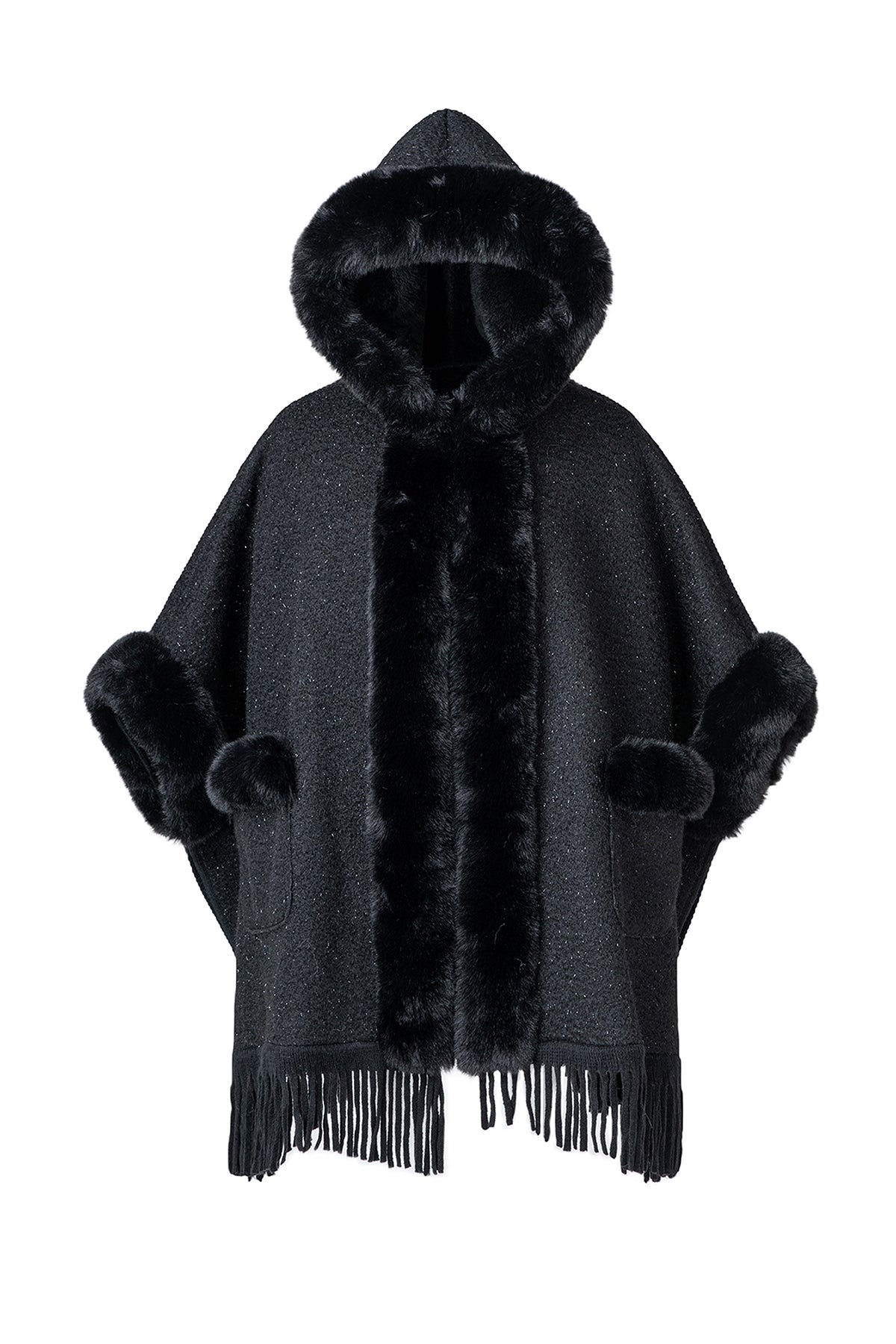 Scott Cashmere Women's Hooded Cape Exclusive Design - Black