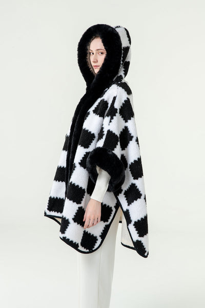 Scott Cashmere Women's Hooded Cape Exclusive Design - Black