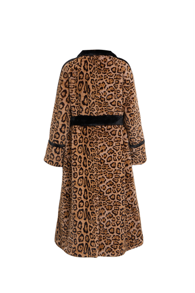 Scott Cashmere Women's Fur Long Coat Exclusive Design - Leopard Print