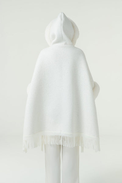 Scott Cashmere Women's Hooded Cape Exclusive Design - White