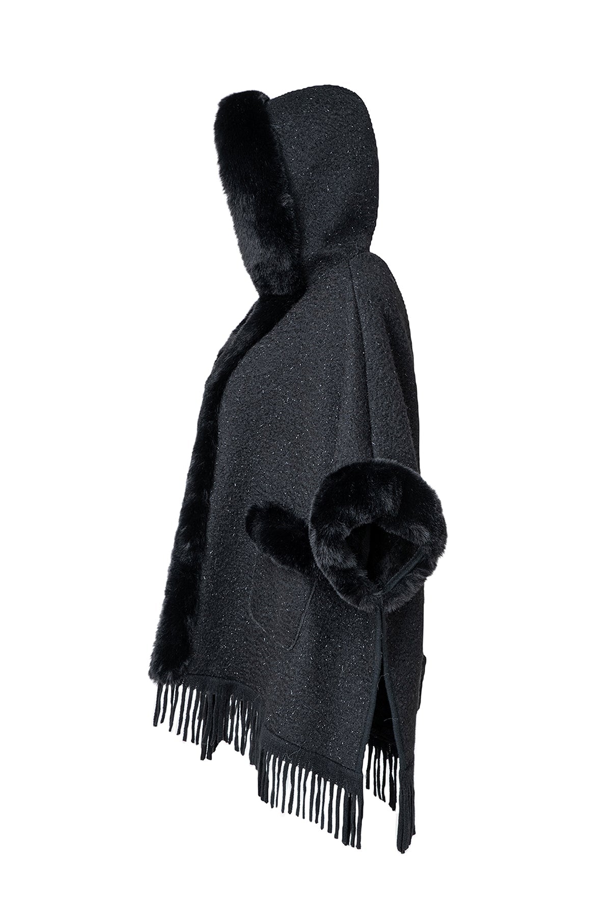 Scott Cashmere Women's Hooded Cape Exclusive Design - Black