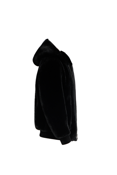 Scott Cashmere Men's Hooded Fur Jacket Exclusive Design - Black