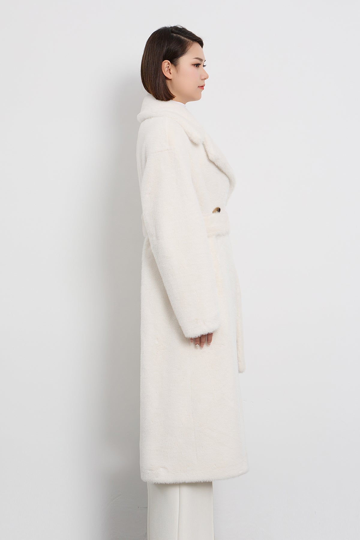 Scott Cashmere Women's Fur Long Coat Exclusive Design - White