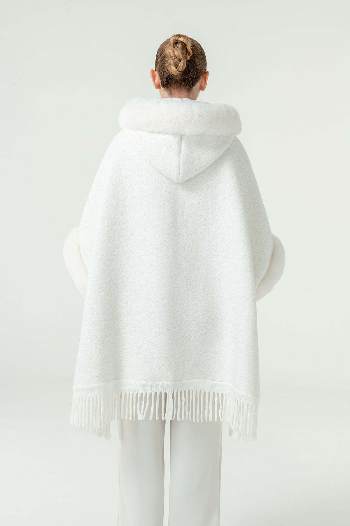 Scott Cashmere Women's Hooded Cape Exclusive Design - White