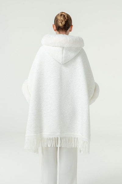 Scott Cashmere Women's Hooded Cape Exclusive Design - White