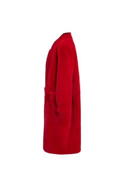 Scott Cashmere Women's Fur Long Coat Exclusive Design - Red