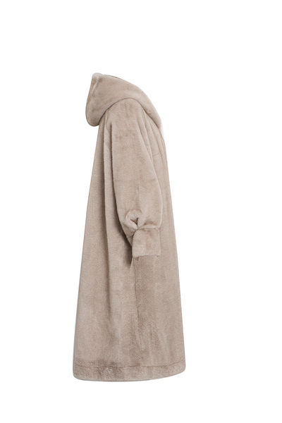 Scott Cashmere Women's Hooded Fur Long Coat Exclusive Design - Grey