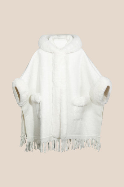 Scott Cashmere Women's Hooded Cape Exclusive Design - White