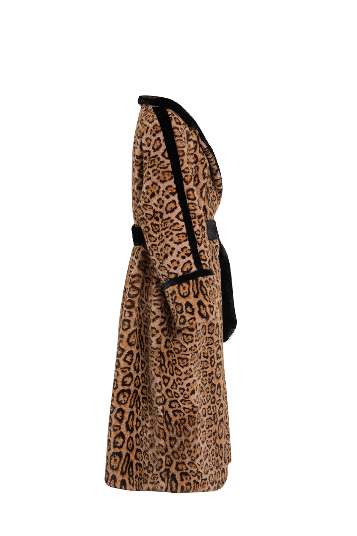 Scott Cashmere Women's Fur Long Coat Exclusive Design - Leopard Print