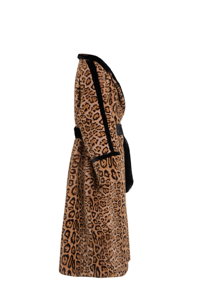 Scott Cashmere Women's Fur Long Coat Exclusive Design - Leopard Print