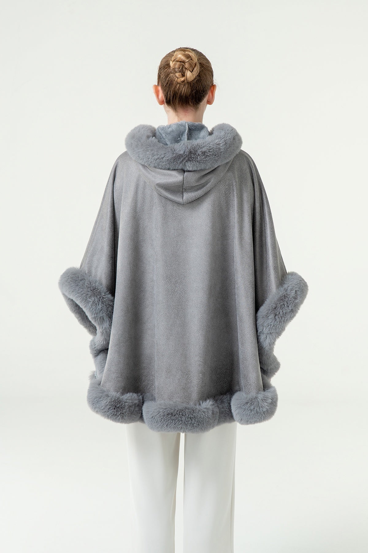 Scott Cashmere Women's Hooded Cape Exclusive Design - Grey