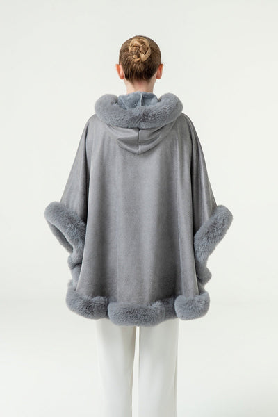 Scott Cashmere Women's Hooded Cape Exclusive Design - Grey