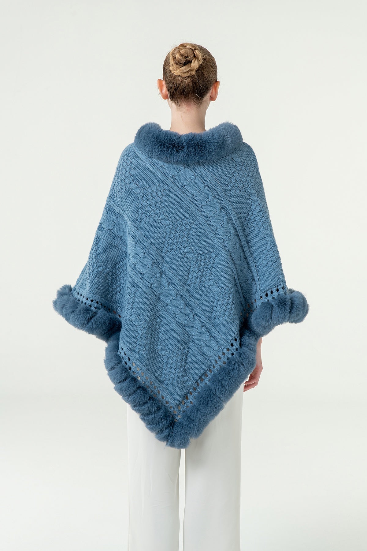 Scott Cashmere Women's Poncho Exclusive Design - Blue