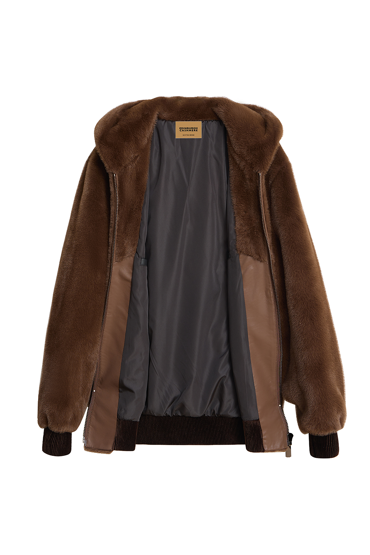 Scott Cashmere Men's Hooded Fur Jacket Exclusive Design - Brown