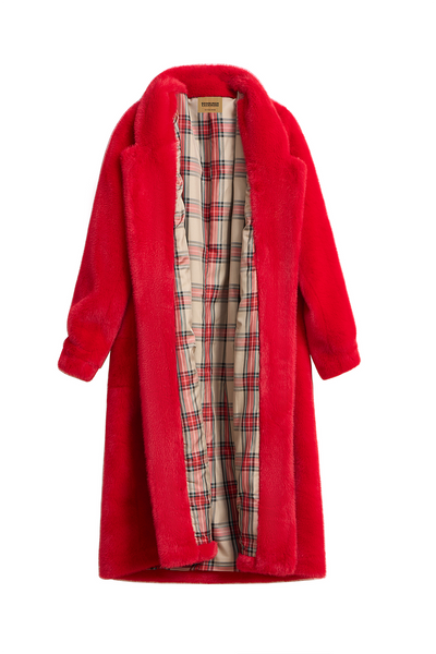 Scott Cashmere Women's Fur Long Coat Exclusive Design - Red