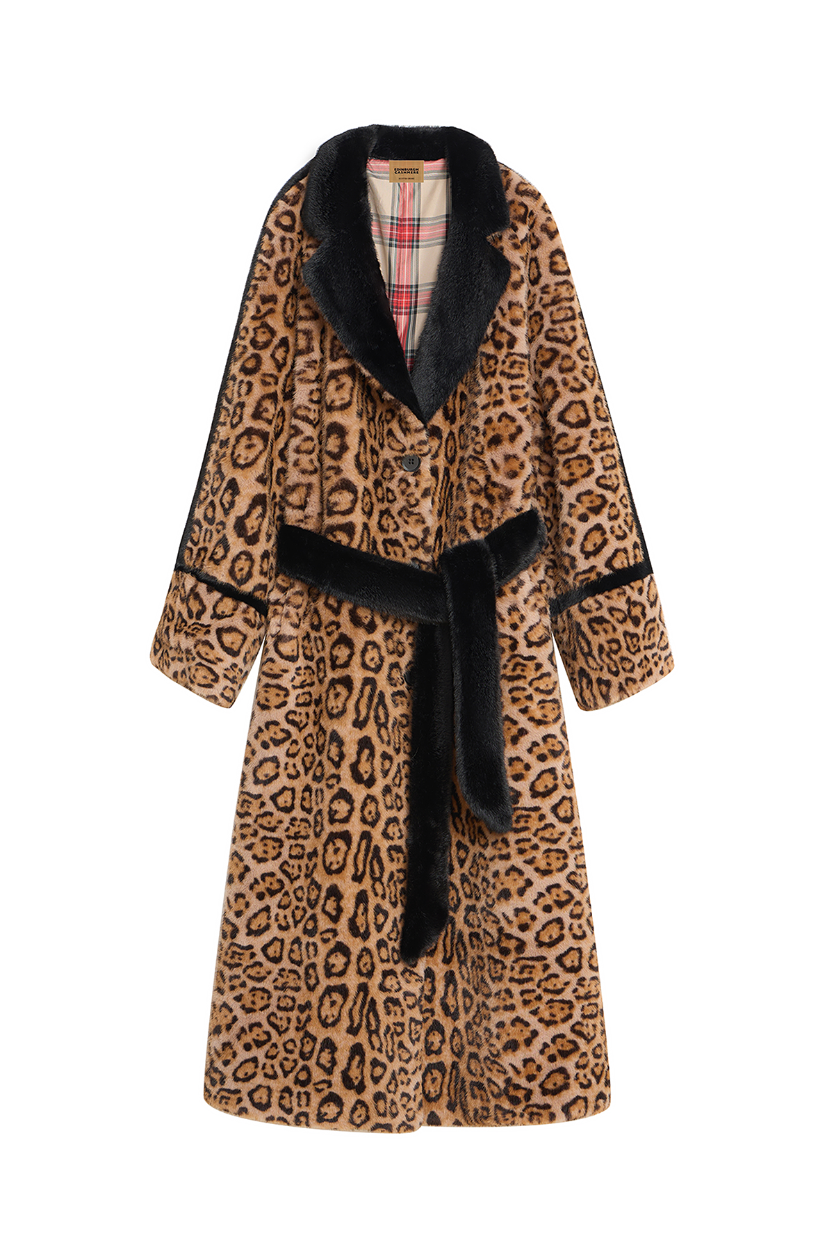 Scott Cashmere Women's Fur Long Coat Exclusive Design - Leopard Print