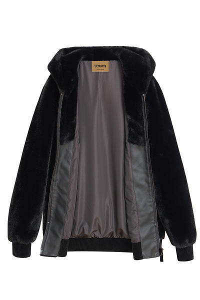 Scott Cashmere Men's Hooded Fur Jacket Exclusive Design - Black