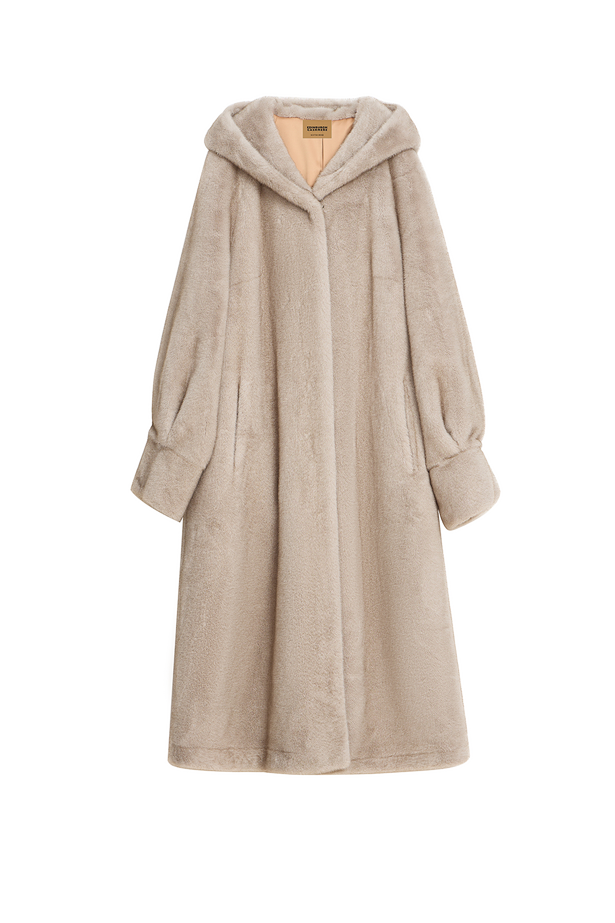 Scott Cashmere Women's Hooded Fur Long Coat Exclusive Design - Grey