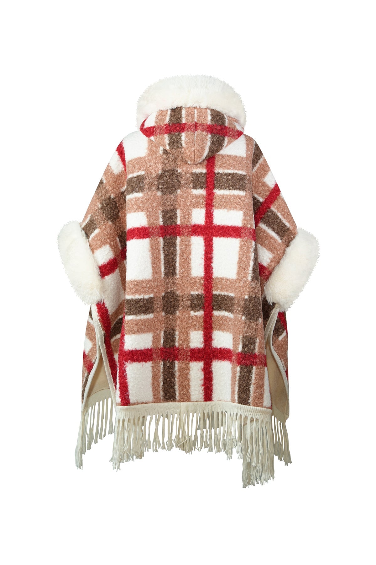 Scott Cashmere Women's Hooded Cape Exclusive Design - Red/Brown