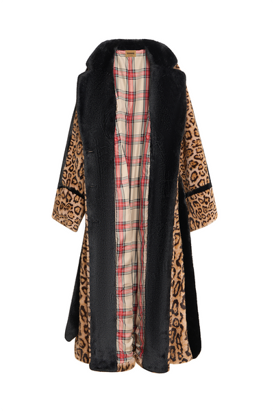 Scott Cashmere Women's Fur Long Coat Exclusive Design - Leopard Print