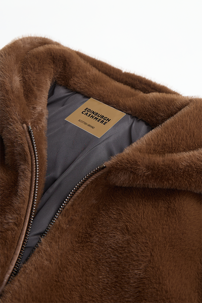 Scott Cashmere Men's Hooded Fur Jacket Exclusive Design - Brown