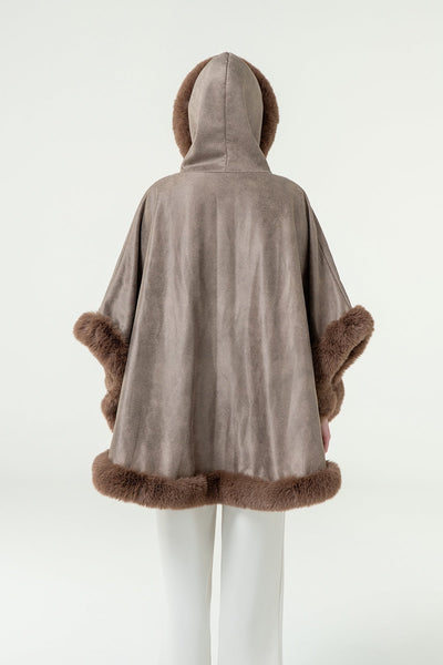 Scott Cashmere Women's Hooded Cape Exclusive Design - Brown