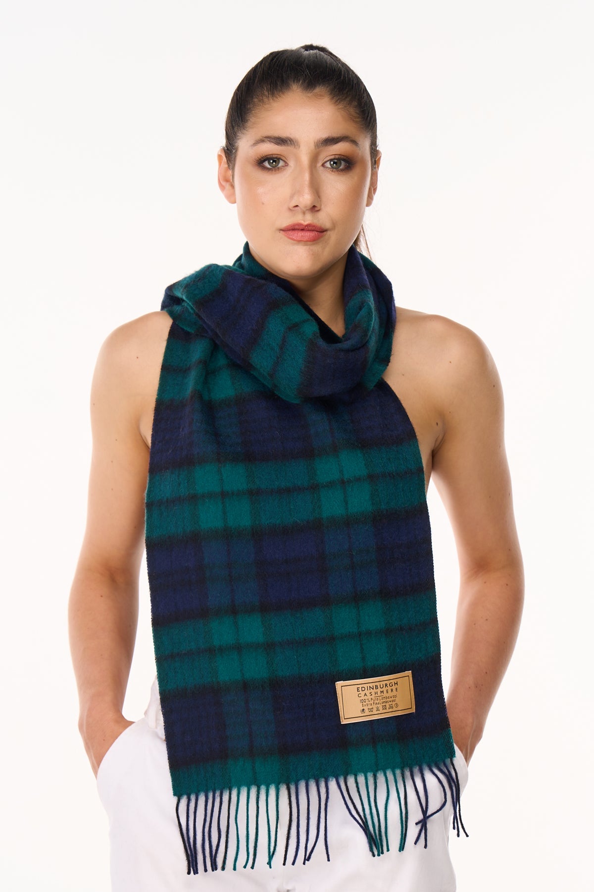 100% Pure Cashmere Scarf Design Black Watch Tartan - Big Size