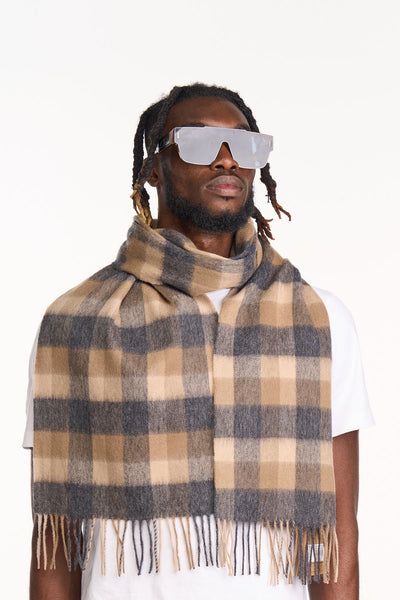 100% Pure Cashmere Scarf Design Brown Check - Big Size